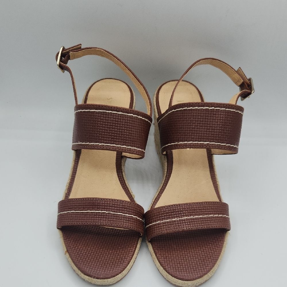 Jack Rogers Sunset Wedge Sandals Women’s 10 Brown Leather Strappy Espadrille